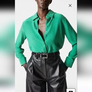 & Other Stories Stockholm Atlier  green silk blouse 6